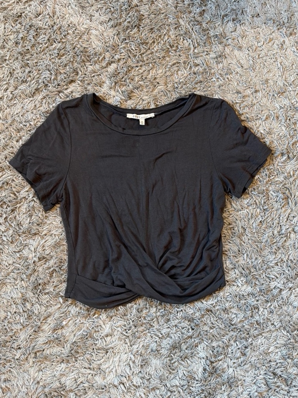 Cozy Casual Gray Twist-Front Crop Top